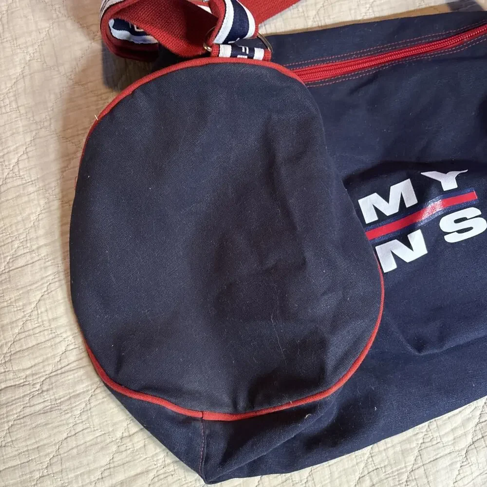 Tommy Hilfiger Duffel Bag Blue Large 11” Flag Logo‎ Travel Weekender Gym Vtg 90s